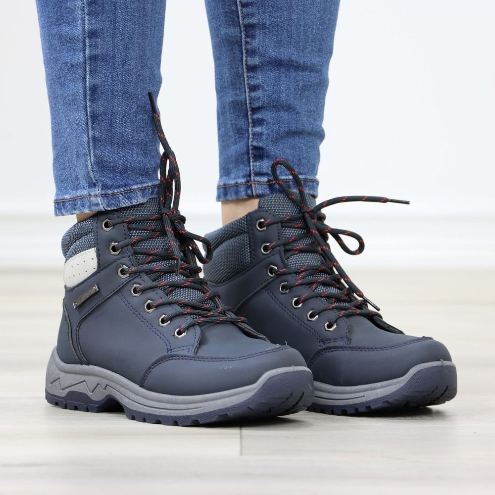 Woman's Hiking Active Waterproof High Top Comfort Sneakers Shoes, Navy - Picture 3 of 13